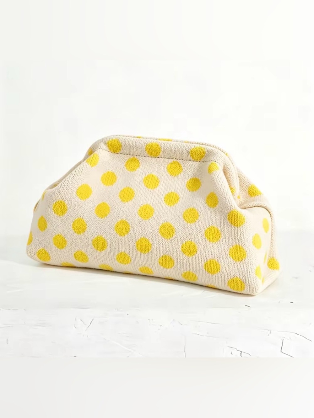 Polka Dot Knit Cosmetic Pouch - Yellow & Cream